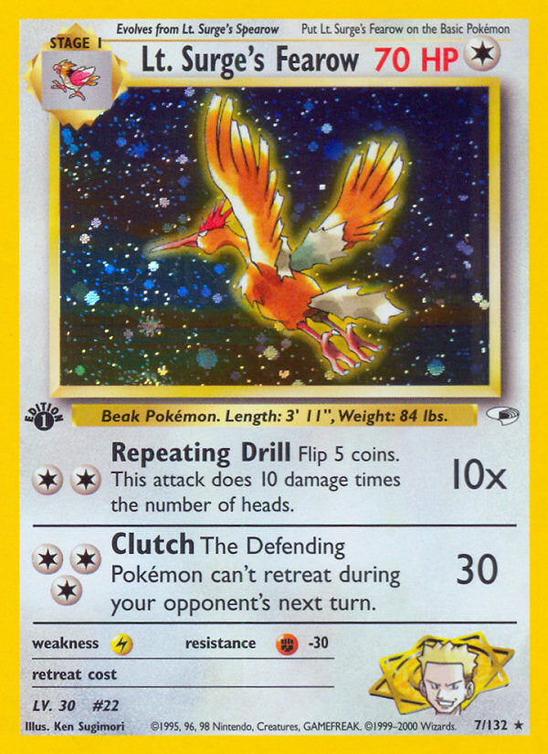 Gym Heroes Holo Lt. Surge's Fearow #7/132 first edition